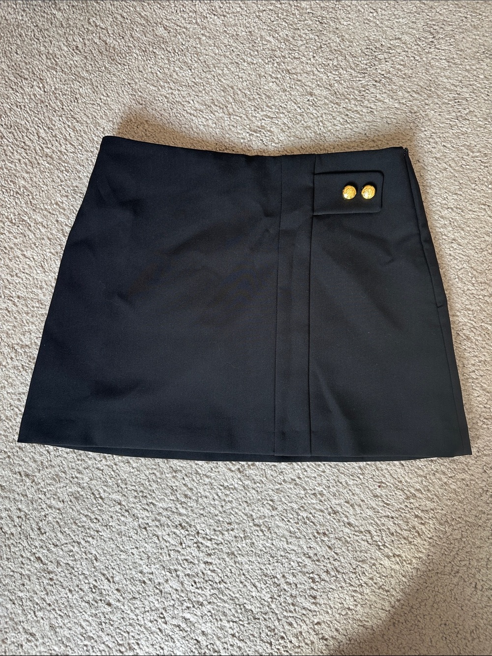 Zara Black Mini Skirt with Gold Button Detail- Size Small